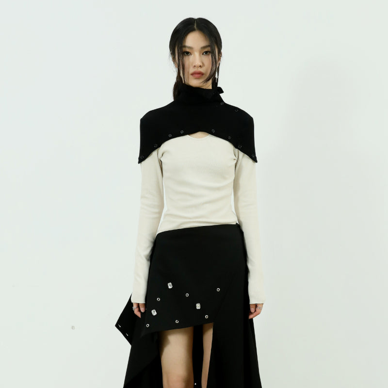 Mock Two-Piece Turtleneck Base Layer with Color-Block Patchwork