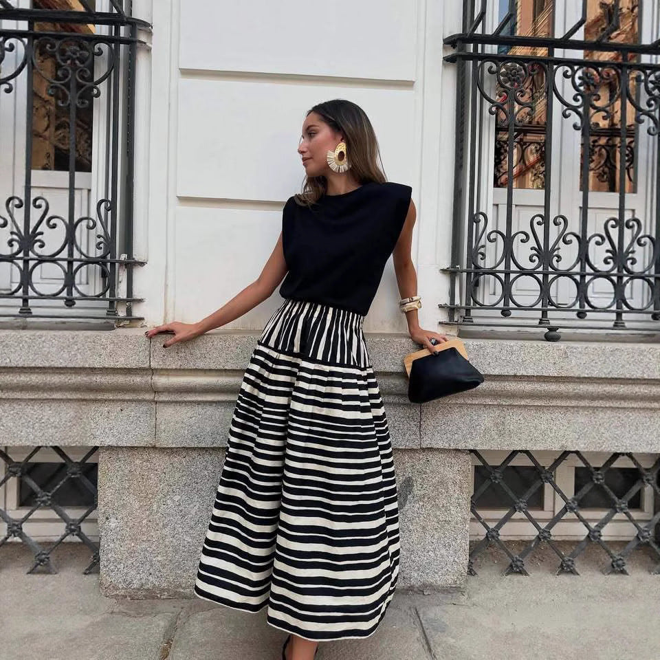 A-Line Skirt, Striped-Print Pleated