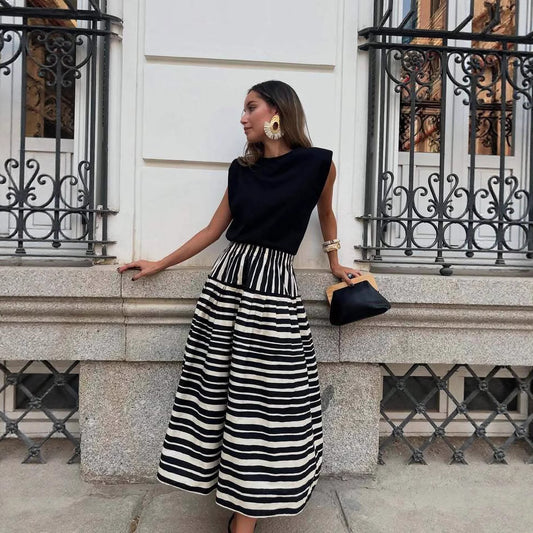A-Line Skirt, Striped-Print Pleated