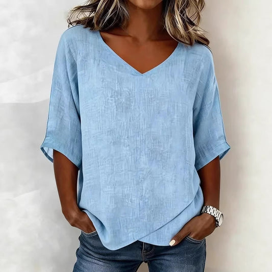Casual Top with Irregular V-Neck