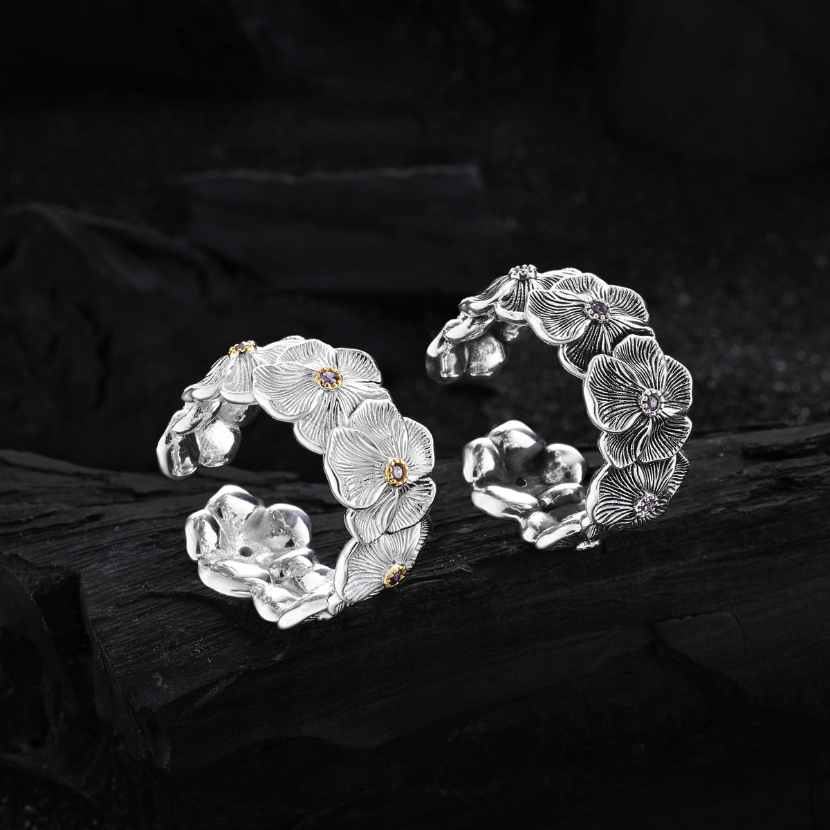 925 Sterling Silver Wideband Ring with Vintage Gardenia Design