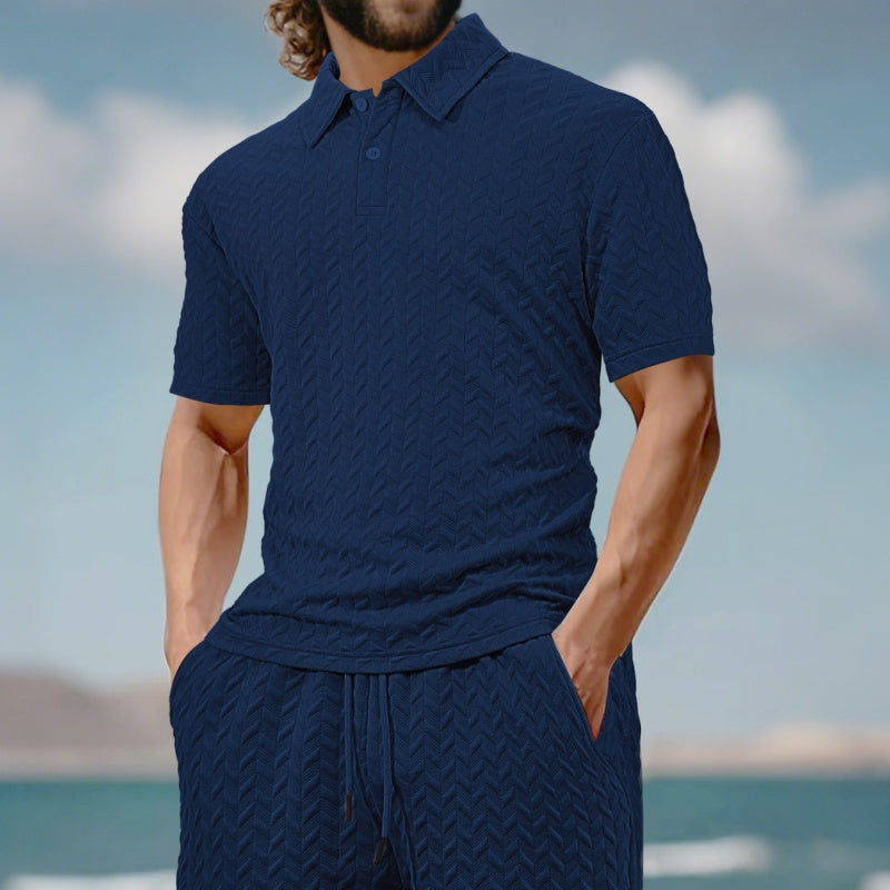 Short-Sleeve Shirt in Waffle-Weave