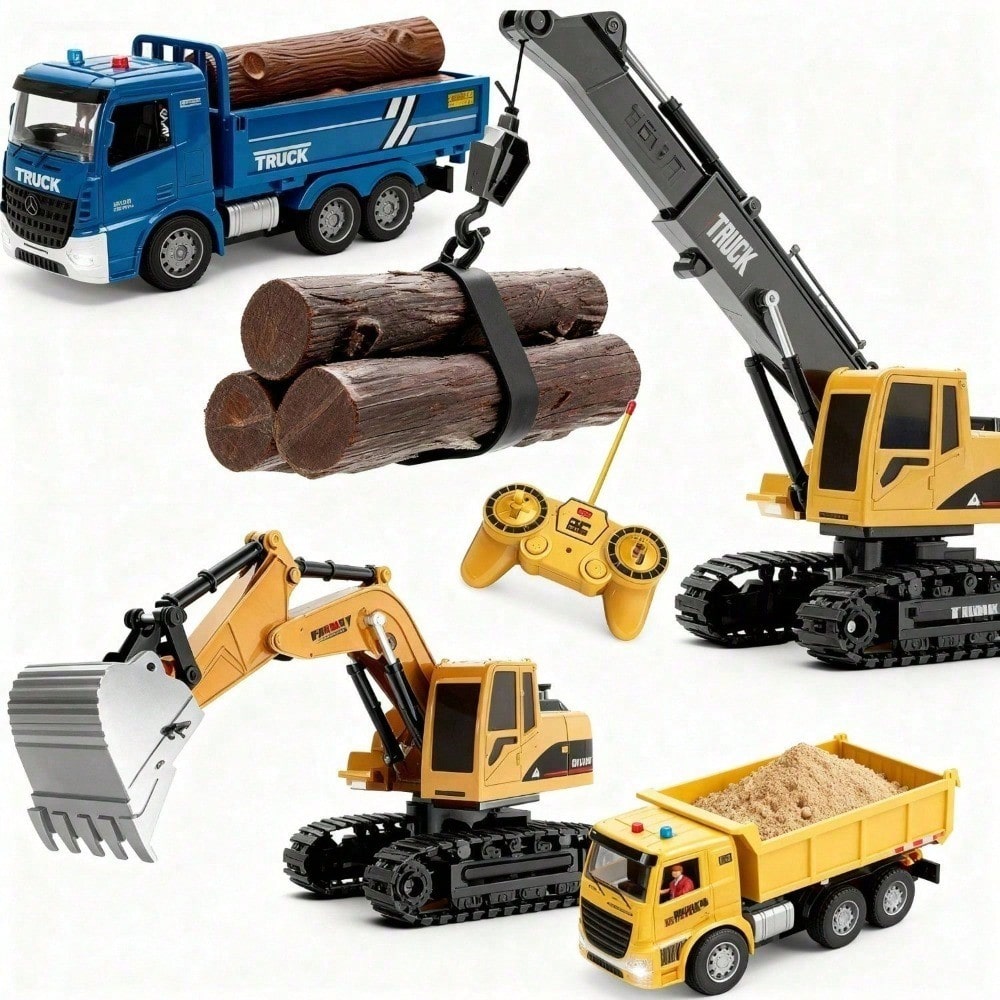 RC Construction Vehicle Combo: Excavator, Crane & Dump Truck, USB Rechargeable