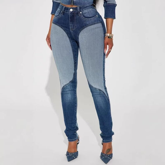 Denim Jeans with Patchwork Design