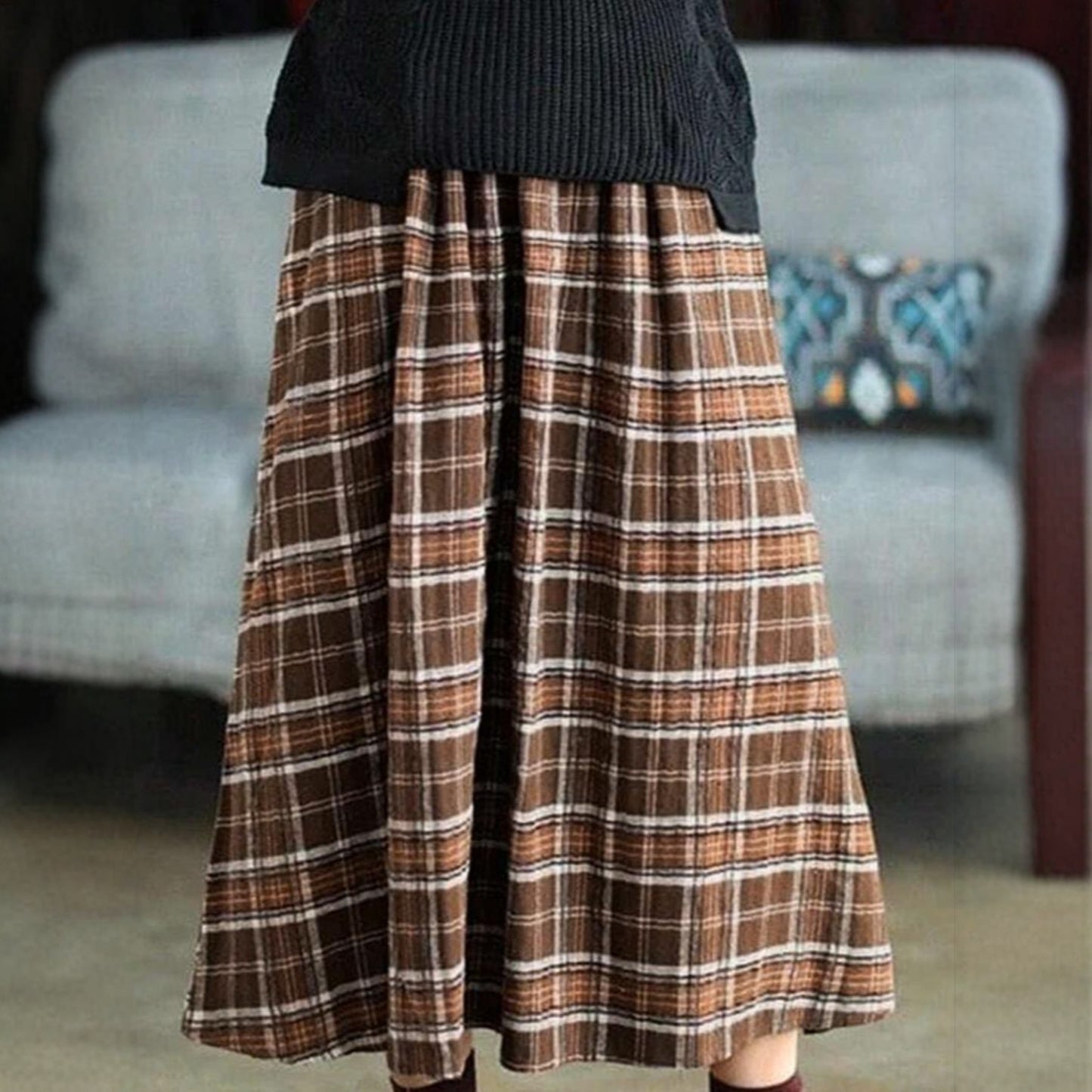 Plaid Flannel Swing Dress with Elastic Waist