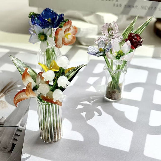 Handmade Glass Mini Birth Flower Tabletop Ornament