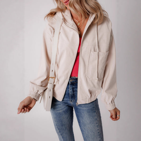 Womens Loose-Fit Long-Sleeve Solid-Color Casual Jacket
