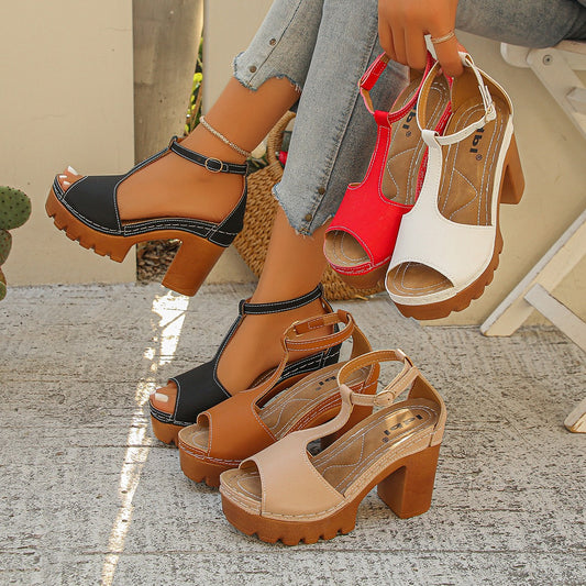 Summer New Arrival Plus Size Womens Chunky High Heel Sandals