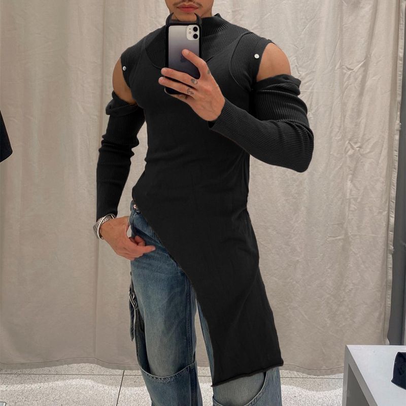 T-Shirt with Off-Shoulder Button Design