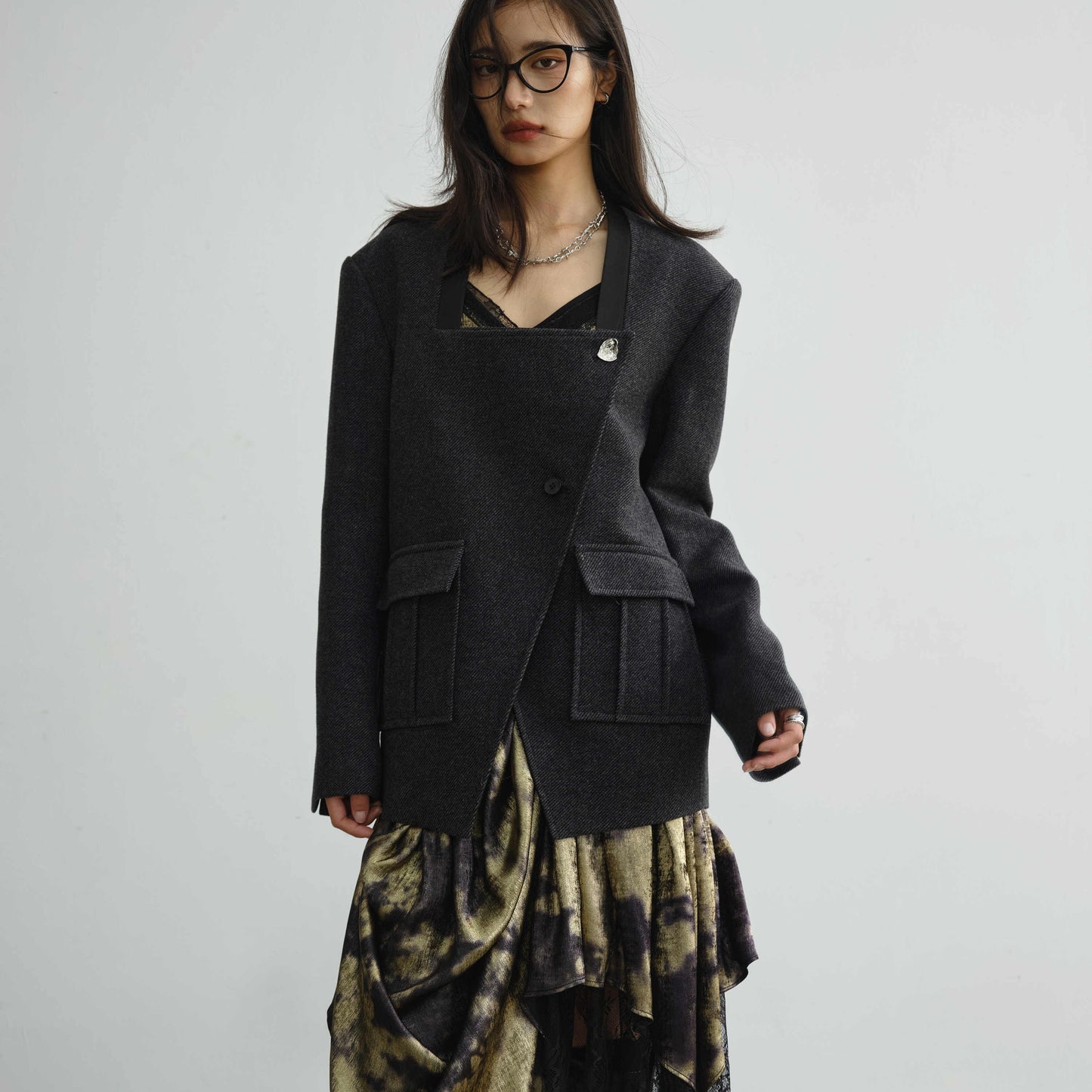 Wool Coat with Profile Pockets