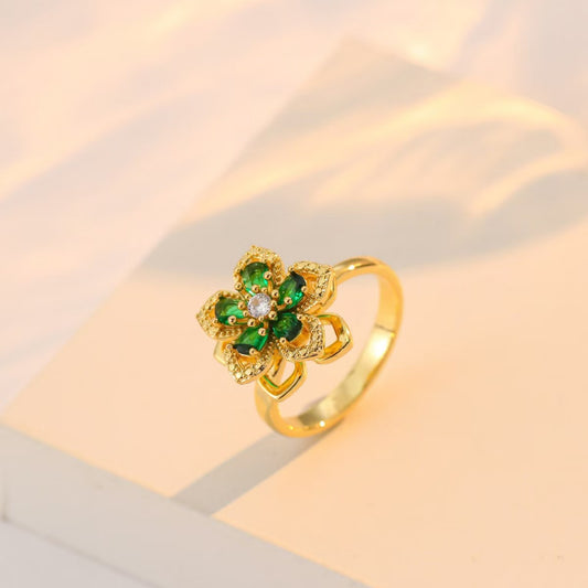 Nephthytis & Zircon Flower Ring