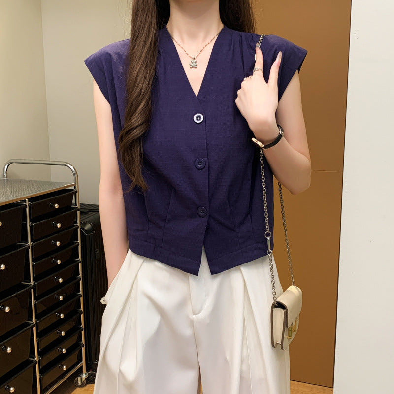 White Sleeveless Youth Inspired Versatile V Neck Vest