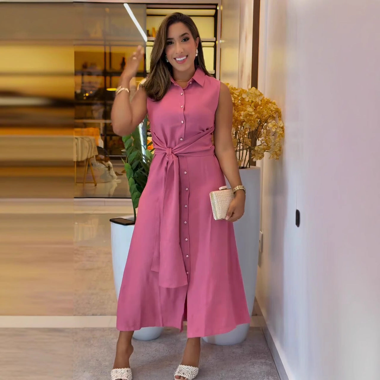 Shirt Dress with Waist-Cinching Design