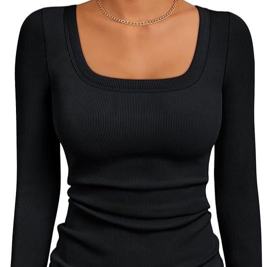Womens Long-Sleeve Square-Neck Top