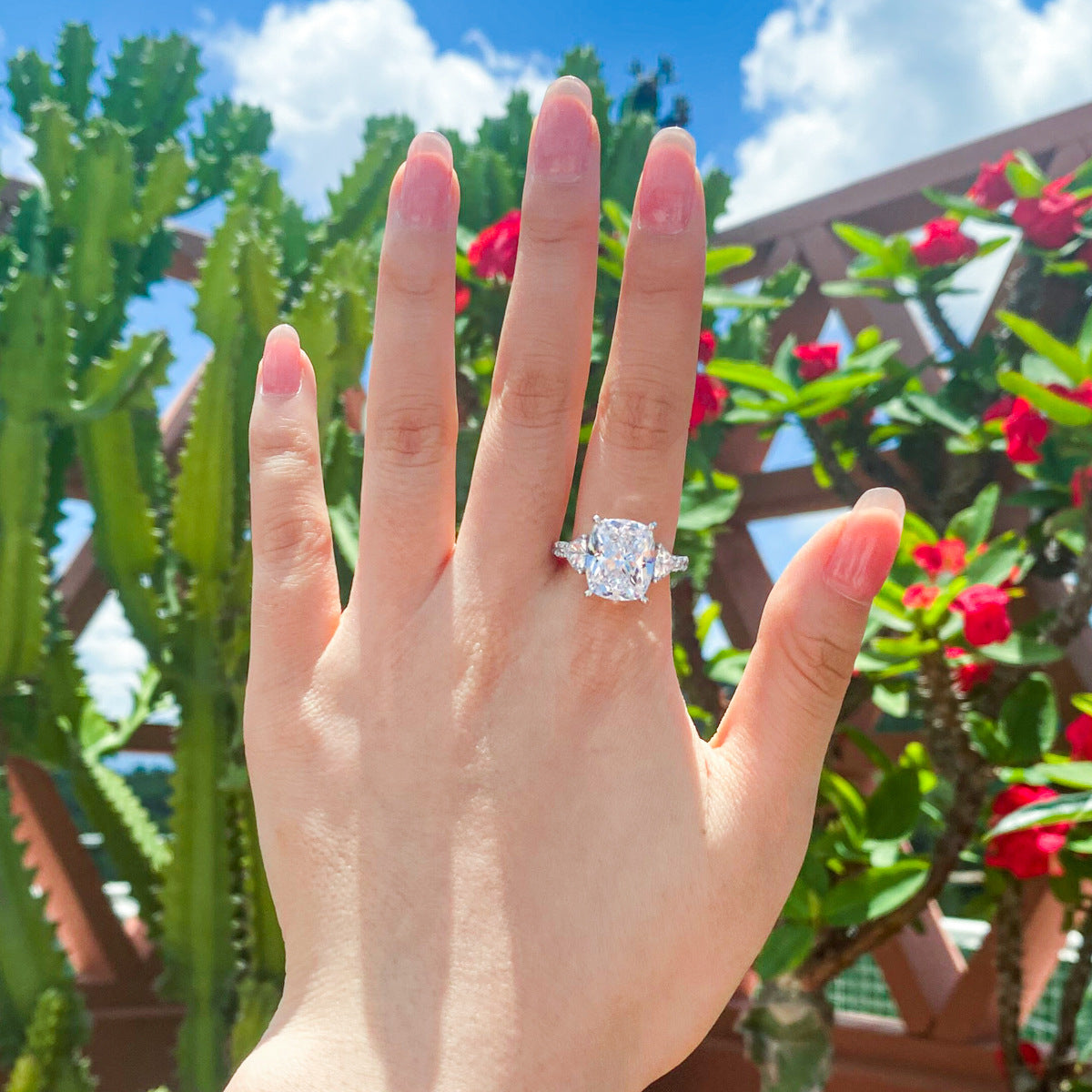 Women's Geometric Rectangular Zircon Ring