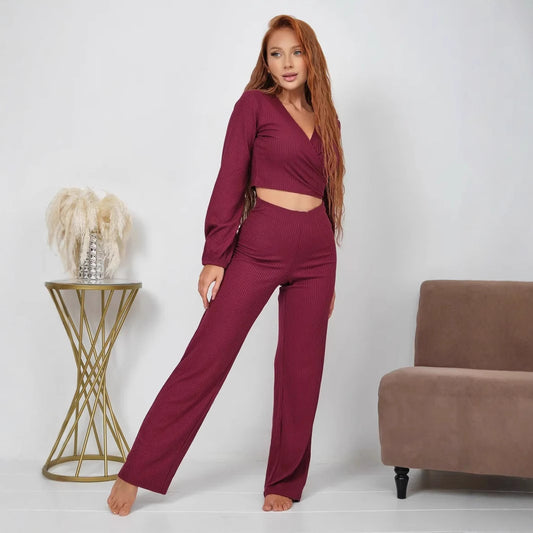 Figure-flattering Cropped Belted Top And Relaxed-fit Trousers Outerwear Set