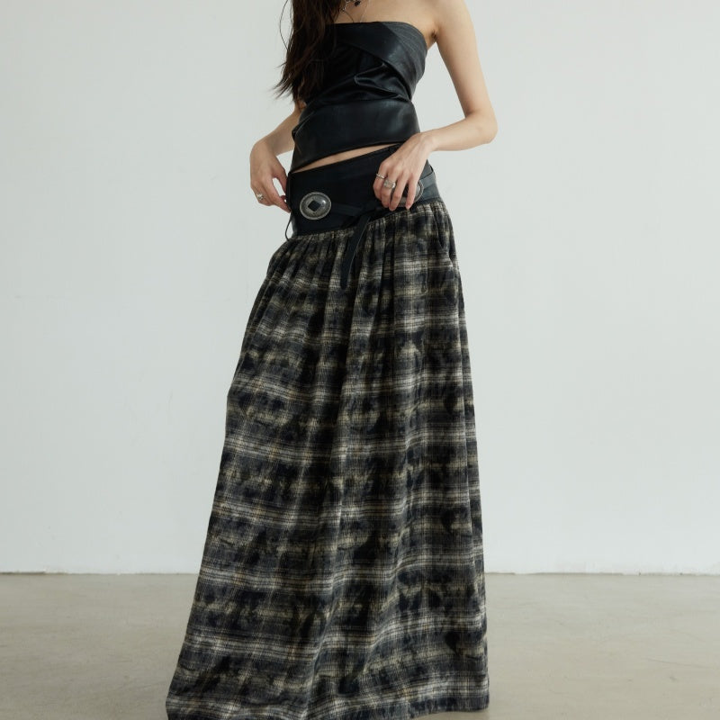 Lady's Skirt, Vintage Checkered Long Style