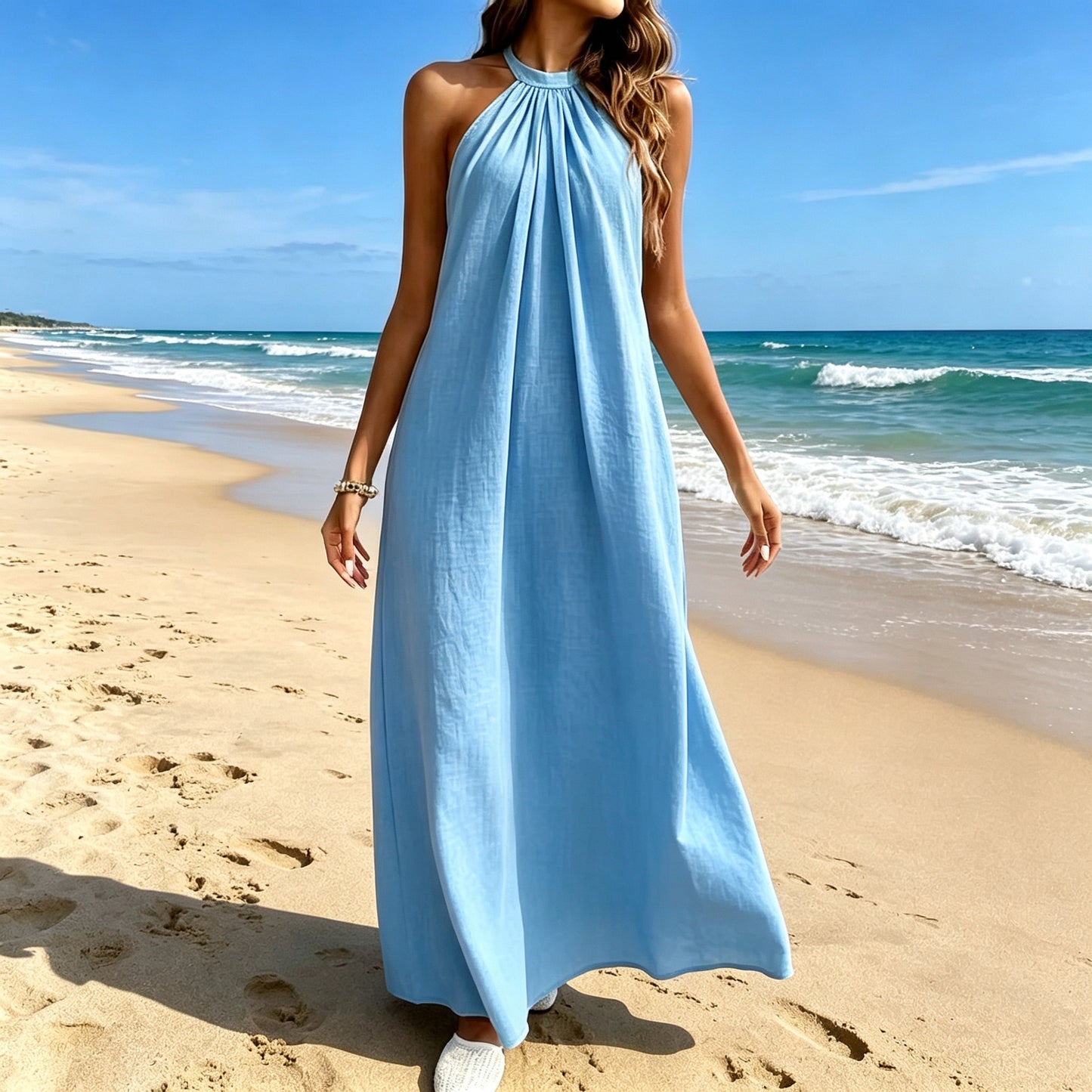Halter-Neck Dress in Loose-Fitting Style