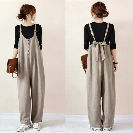 Summer New Solid-Color Loose Casual Suspender Jumpsuit For Women