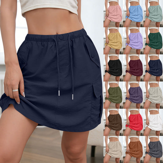 Women's Solid-Color Skirt With Drawstring