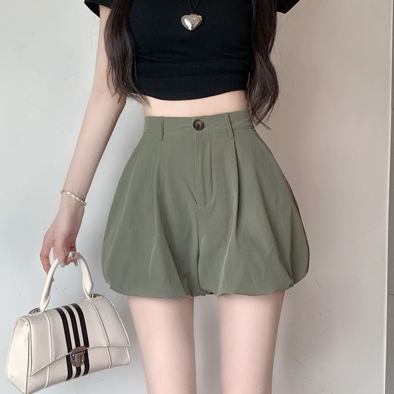 Loose-Fit Shorts with High-Waisted Letter-Print
