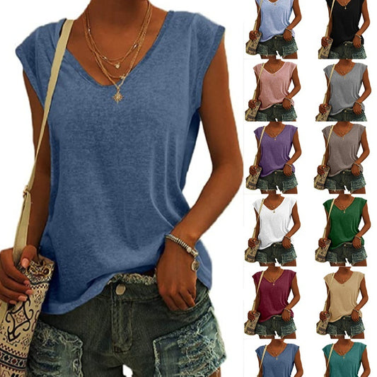 Women's Loose V-Neck Cap Sleeve T-Shirt