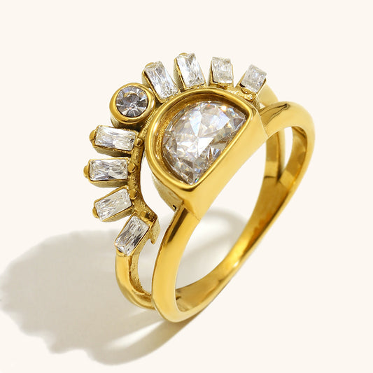 Double-Ring in Retro Stainless Steel Sun Design