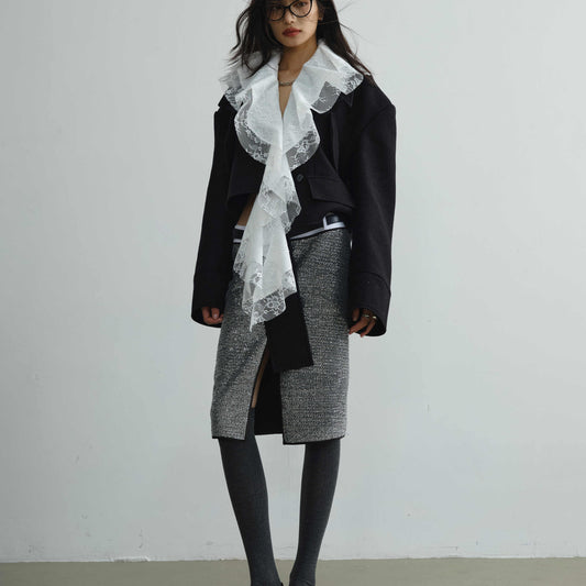 Wool Short Coat with Asymmetric Silhouette