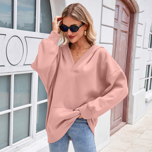 Hooded Sweatshirt Jacket - Pocketed Solid-Color