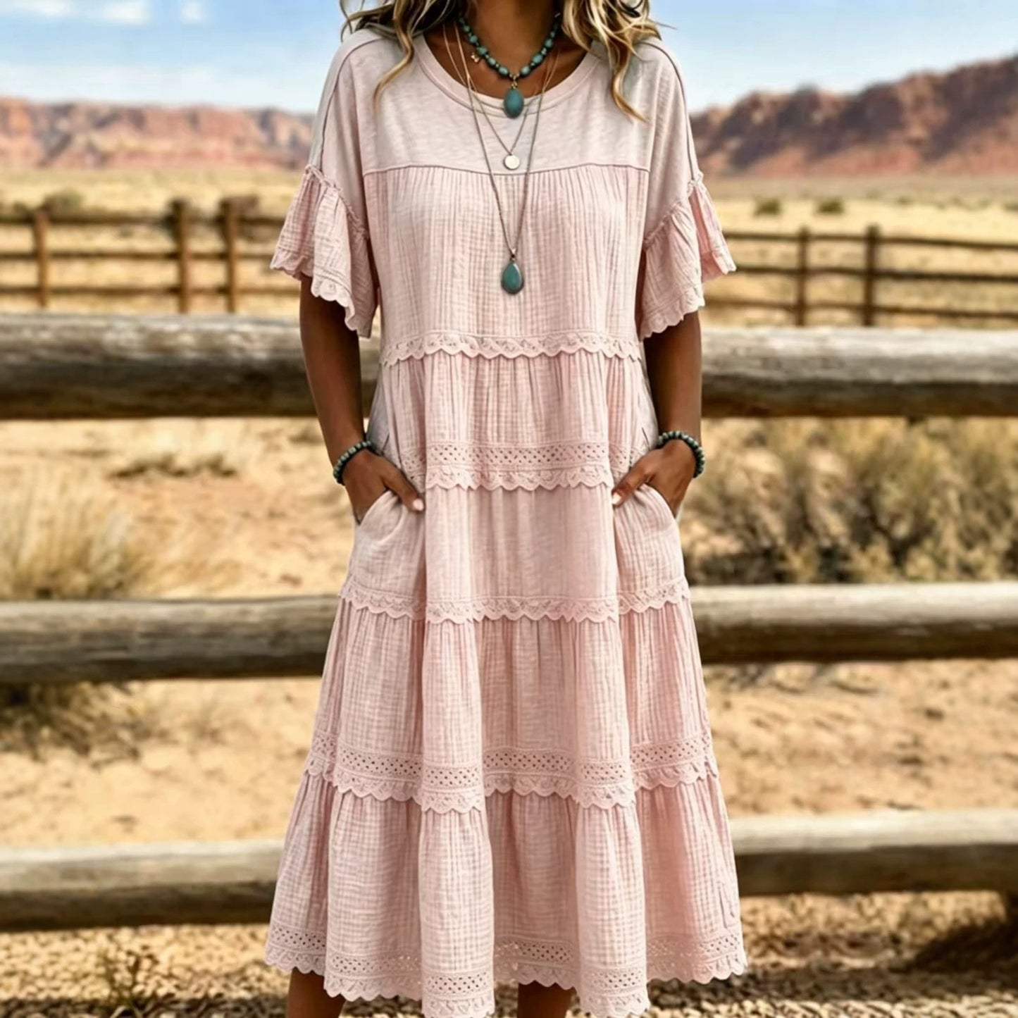 Loose-Fitting Dress with Printed Pattern