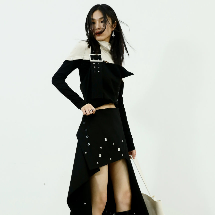 Rhinestone-Studded Two-Way Halter-Neck Asymmetrical Dress
