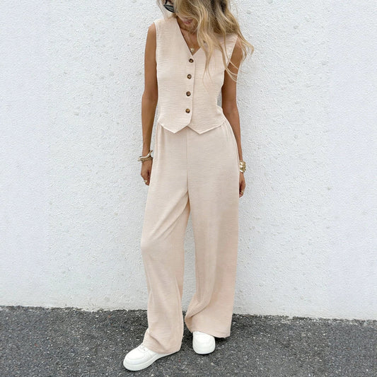 Vest and Trousers Set with Front-Button Detail
