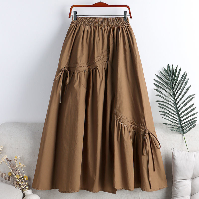 Irregularly Tied Flared Mid-Length A-Line Skirt