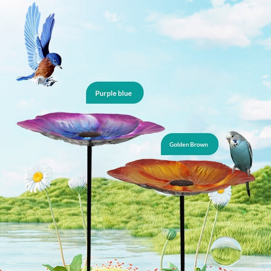 Ground-Mounted Metal Flower Bird Bath & Feeder