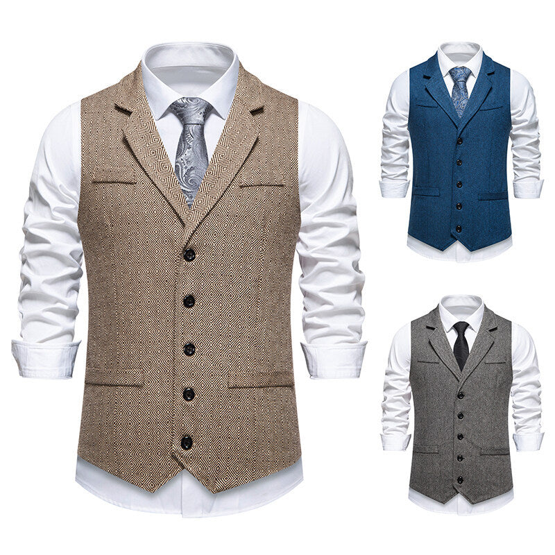 Herringbone Fabric Vintage Suit Lapel Waistcoat