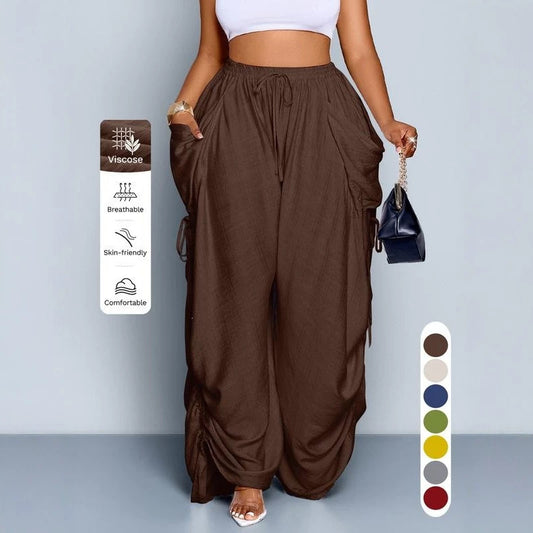 Wide-Leg Pants with Retro Punk Pleated Drawstring
