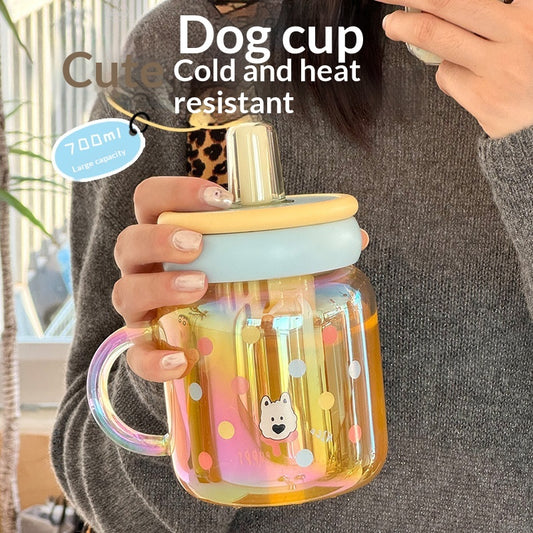 Large Capacity Glass Cup With Tea Separation & Straw