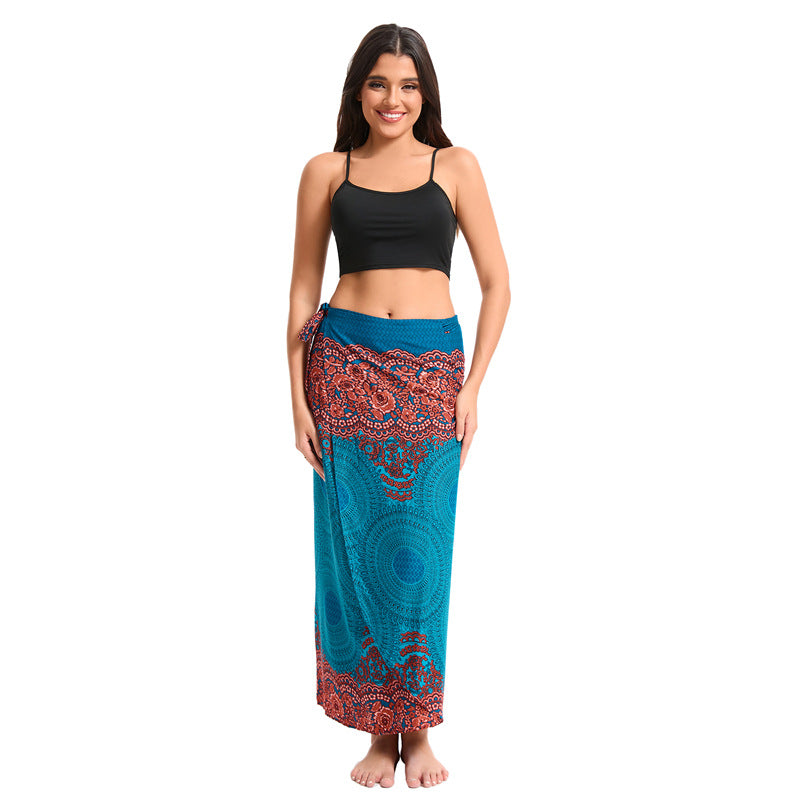 One-Piece Sarong Skirt with Floral Print