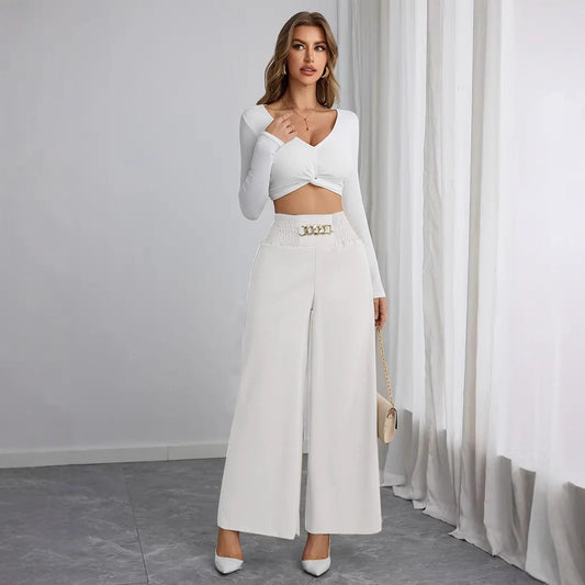 Wide-Leg Pants with Chain-Strap