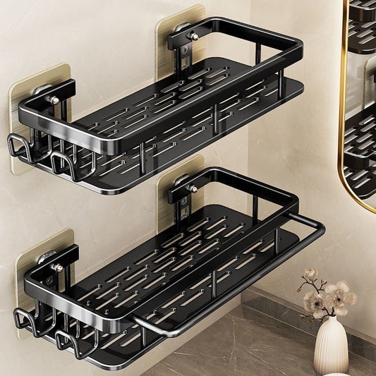 Bathroom Shelf in No-Drill Black Plastic