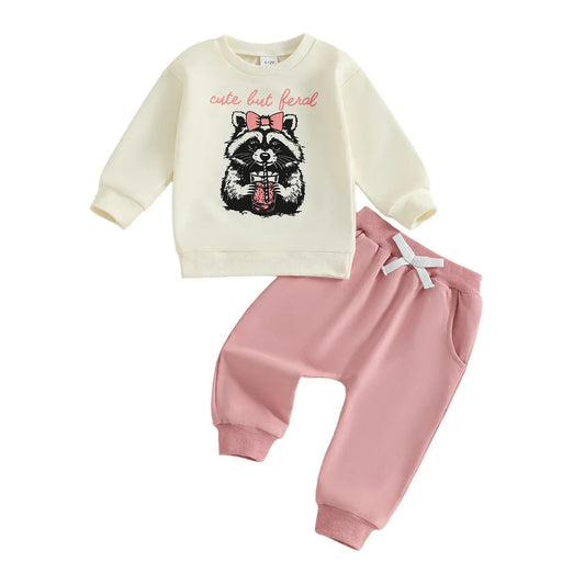 Childrens Long-Sleeve Solid-Color Set With Panda Print