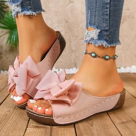 Wedge-heel Platform Fish-mouth Sandals With Bow For Women