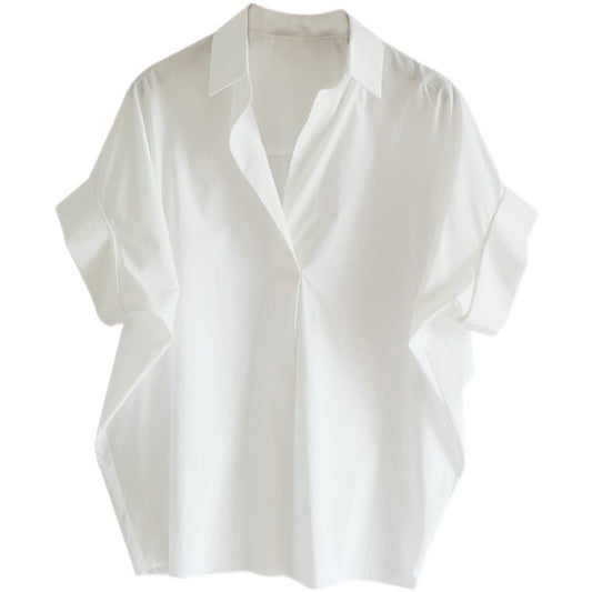 Western-style Versatile White Loose-fitting Shirt