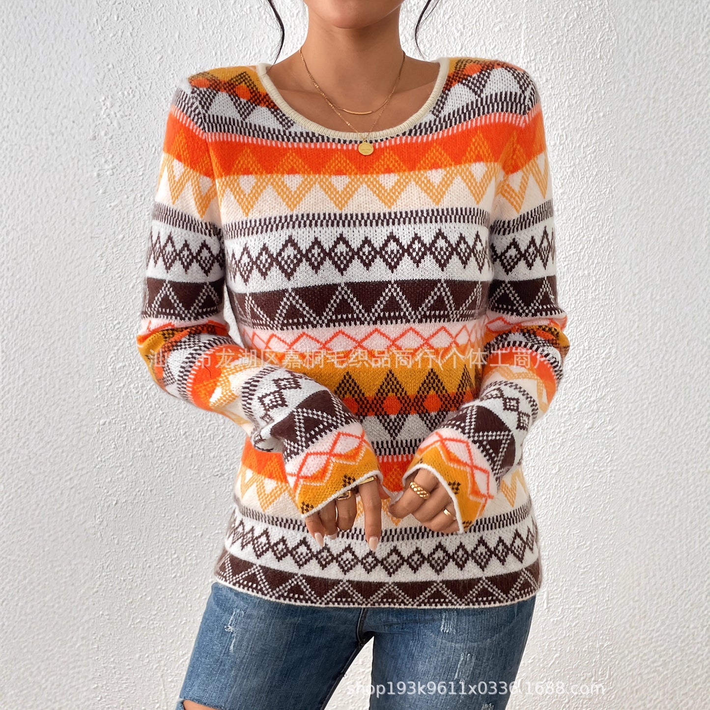 Pullover Knit Sweater with Color-Block Design