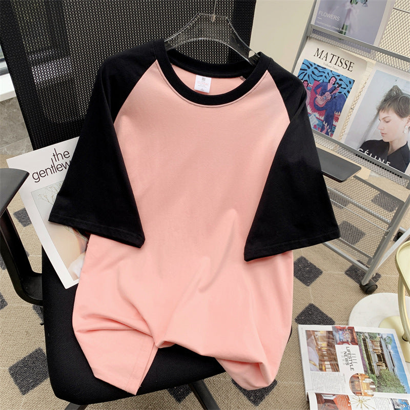 Plus-Size Cotton Outfit with Color-Block Raglan