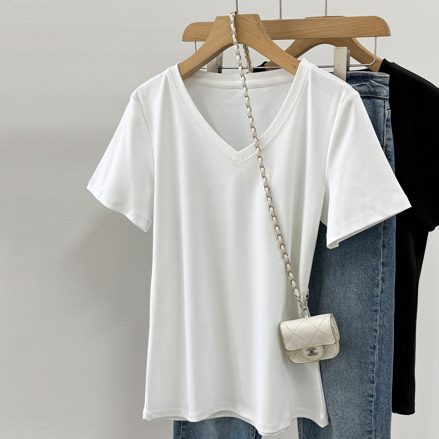 V-Neck T-Shirt in 80-Count Mercerized Cotton