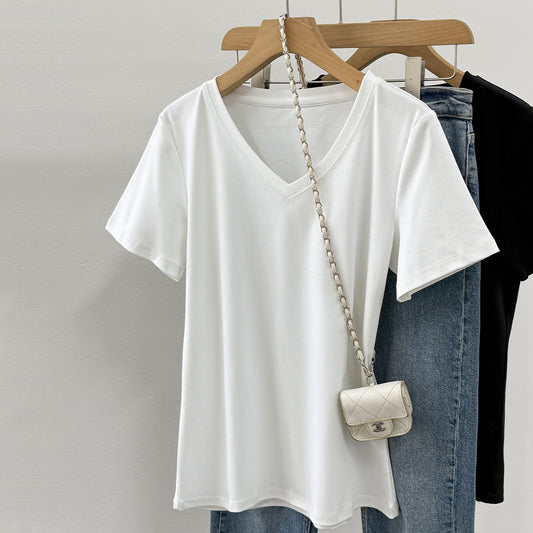 V-Neck T-Shirt in 80-Count Mercerized Cotton