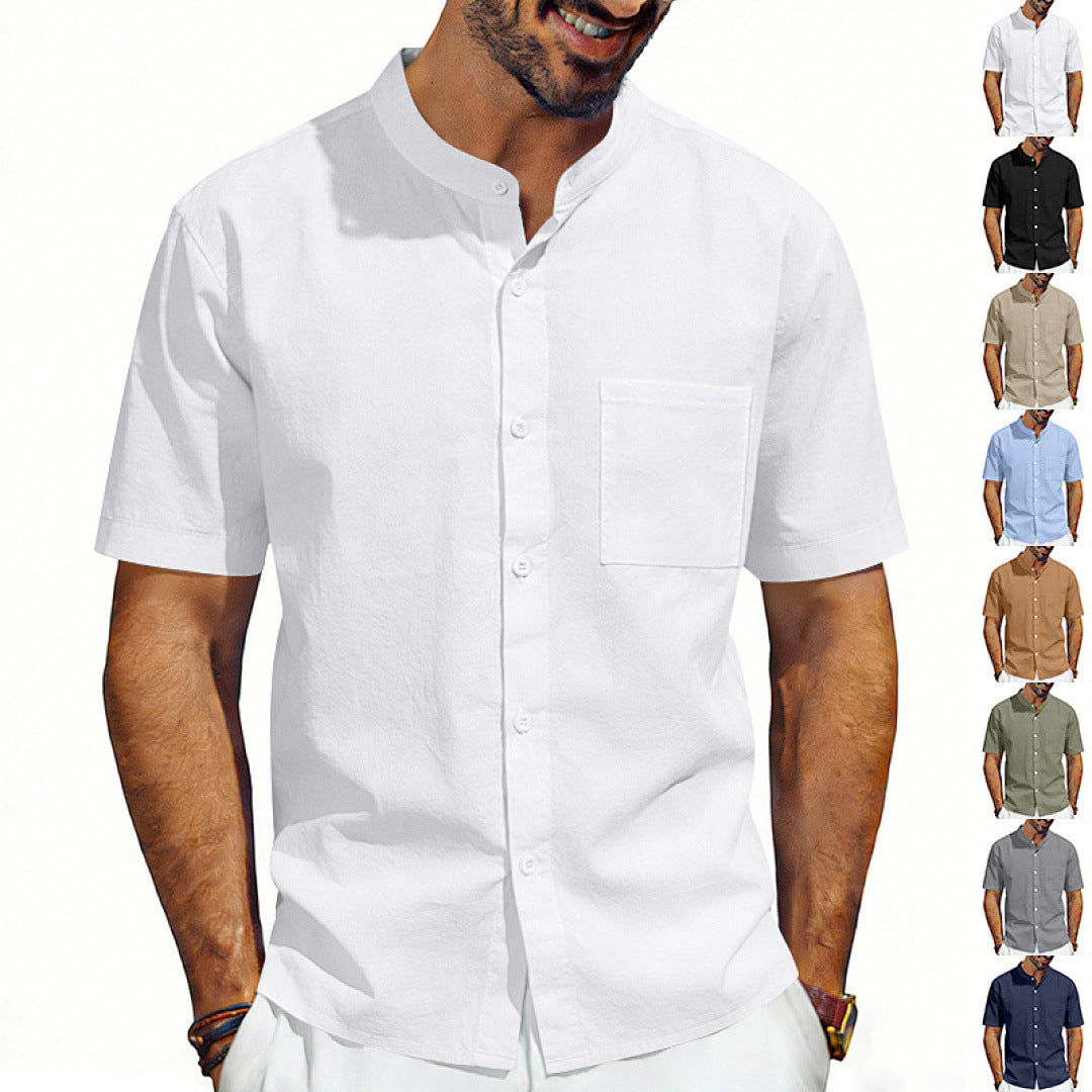 Men's Linen Shirt with Mandarin Collar