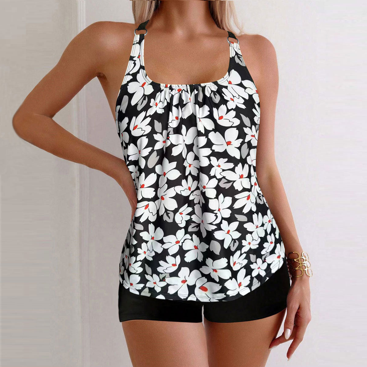 Retro Floral-print Two-piece Plus-size Swimsuit