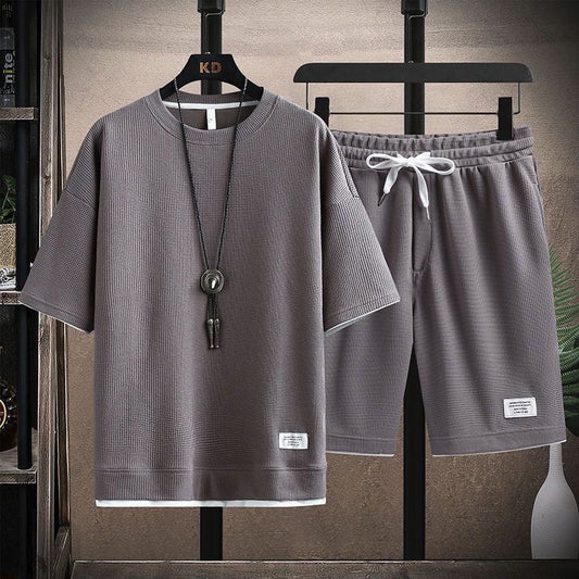 Two-Piece Set with Waffle-Weave Viscose T-Shirt